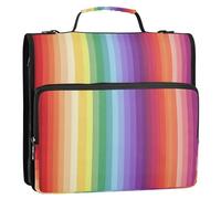 xigua Rainbow Stripe Zipper Binder - 1.5 Inch D-Rings Portfolio Binder Organizer - Expanding File Folder with Shoulder Strap