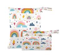 xigua Rainbows and Flowers Wet Bag Nappy Bag,2 PCS Wet Dry Bag, Reusable Produce Bags,Waterproof Washable Hanging Large Two Zippered Pockets for Baby Diaper Travel Beach Pool Daycare Gym Bag704
