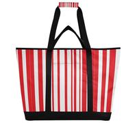 xigua Red and White Stripes Insulated Reusable Grocery Bags, Large Heavy Duty Shopping Tote, Foldable Cooler Bag with Handles for Fruit Vegetable Clothes Toys and Picnic168