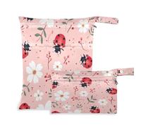 xigua Red Beetle Ladybug Wet Bag Nappy Bag,2 PCS Wet Dry Bag, Reusable Produce Bags,Waterproof Washable Hanging Large Two Zippered Pockets for Baby Diaper Travel Beach Pool Daycare Gym Bag298