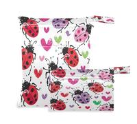 xigua Red Beetle Ladybug Wet Bag Nappy Bag,2 PCS Wet Dry Bag, Reusable Produce Bags,Waterproof Washable Hanging Large Two Zippered Pockets for Baby Diaper Travel Beach Pool Daycare Gym Bag301