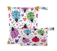 xigua Red Beetle Ladybug Wet Bag Nappy Bag,2 PCS Wet Dry Bag, Reusable Produce Bags,Waterproof Washable Hanging Large Two Zippered Pockets for Baby Diaper Travel Beach Pool Daycare Gym Bag293
