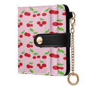 xigua Red Cherries Stems Wallet for Women, Small Slim PU Leather Credit Card Wallets RFID Blocking Bifold, Zipper Coin Pocket Purse