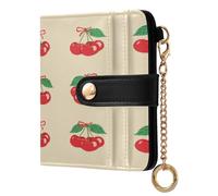 xigua Red Cherries Wallet for Women, Small Slim PU Leather Credit Card Wallets RFID Blocking Bifold, Zipper Coin Pocket Purse