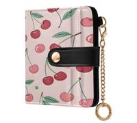 xigua Red Cherries Wallet for Women, Small Slim PU Leather Credit Card Wallets RFID Blocking Bifold, Zipper Coin Pocket Purse