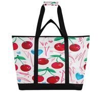 xigua Red Cherry Insulated Reusable Grocery Bags, Large Heavy Duty Shopping Tote, Foldable Cooler Bag with Handles for Fruit Vegetable Clothes Toys and Picnic623