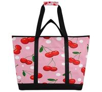 xigua Red Cherry Insulated Reusable Grocery Bags, Large Heavy Duty Shopping Tote, Foldable Cooler Bag with Handles for Fruit Vegetable Clothes Toys and Picnic624