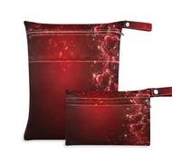 xigua Red Love Heart Wet Bag Nappy Bag,2 PCS Wet Dry Bag, Reusable Produce Bags,Waterproof Washable Hanging Large Two Zippered Pockets for Baby Diaper Travel Beach Pool Daycare Gym Bag167