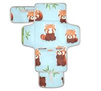 xigua Red Panda Cartoon Portable Diaper Changing Pad, Waterproof Baby Changing Mat with Storage Pocket & Built-in Pillow, Foldable Travel Pad, Newborn Gift Set for Boy Girl
