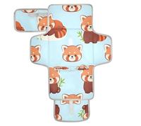 xigua Red Panda Cartoon Portable Diaper Changing Pad, Waterproof Baby Changing Mat with Storage Pocket & Built-in Pillow, Foldable Travel Pad, Newborn Gift Set for Boy Girl