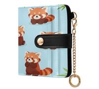 xigua Red Panda Cartoon Wallet for Women, Small Slim PU Leather Credit Card Wallets RFID Blocking Bifold, Zipper Coin Pocket Purse