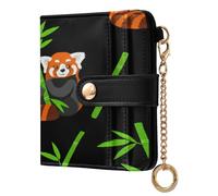 xigua Red Panda Wallet for Women, Small Slim PU Leather Credit Card Wallets RFID Blocking Bifold, Zipper Coin Pocket Purse