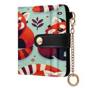 xigua Red Panda Wallet for Women, Small Slim PU Leather Credit Card Wallets RFID Blocking Bifold, Zipper Coin Pocket Purse