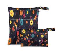 xigua Retro Cd Wet Bag Nappy Bag,2 PCS Wet Dry Bag, Reusable Produce Bags,Waterproof Washable Hanging Large Two Zippered Pockets for Baby Diaper Travel Beach Pool Daycare Gym Bag52