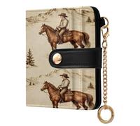 xigua Retro Cowboy Western Wallet for Women, Small Slim PU Leather Credit Card Wallets RFID Blocking Bifold, Zipper Coin Pocket Purse