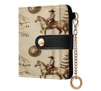 xigua Retro Cowboy Western Wallet for Women, Small Slim PU Leather Credit Card Wallets RFID Blocking Bifold, Zipper Coin Pocket Purse