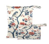 xigua Retro Flowers and Birds Wet Bag Nappy Bag,2 PCS Wet Dry Bag, Reusable Produce Bags,Waterproof Washable Hanging Large Two Zippered Pockets for Baby Diaper Travel Beach Pool Daycare Gym Bag297