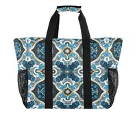 xigua Reusable Grocery Bags Foldable Blue Tile Shopping Bags, Heavy Duty Grocery Bags with Reinforced Bottom & Handles
