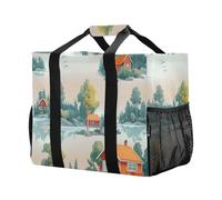 xigua Reusable Grocery Bags Foldable Cartoon Farmhouse Landscape Shopping Bags, Heavy Duty Grocery Bags with Reinforced Bottom & Handles