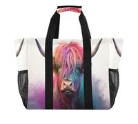 xigua Reusable Grocery Bags Foldable Colorful Highland Cow Shopping Bags, Heavy Duty Grocery Bags with Reinforced Bottom & Handles