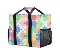 xigua Reusable Grocery Bags Foldable Colorful Puzzle Pieces Shopping Bags, Heavy Duty Grocery Bags with Reinforced Bottom & Handles