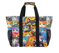 xigua Reusable Grocery Bags Foldable Cute Cats Shopping Bags, Heavy Duty Grocery Bags with Reinforced Bottom & Handles