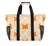 xigua Reusable Grocery Bags Foldable Cute Orange Cats Shopping Bags, Heavy Duty Grocery Bags with Reinforced Bottom & Handles