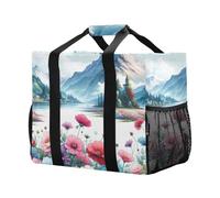 xigua Reusable Grocery Bags Foldable Floral Lakes & Mountains Landscape Shopping Bags, Heavy Duty Grocery Bags with Reinforced Bottom & Handles