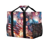 xigua Reusable Grocery Bags Foldable Independence Day Shopping Bags, Heavy Duty Grocery Bags with Reinforced Bottom & Handles