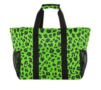 xigua Reusable Grocery Bags Foldable Mint Leopard Shopping Bags, Heavy Duty Grocery Bags with Reinforced Bottom & Handles