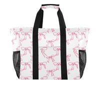 xigua Reusable Grocery Bags Foldable Pink Bow Pattern Shopping Bags, Heavy Duty Grocery Bags with Reinforced Bottom & Handles