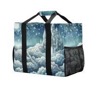 xigua Reusable Grocery Bags Foldable Soft Cloud Castle Shopping Bags, Heavy Duty Grocery Bags with Reinforced Bottom & Handles