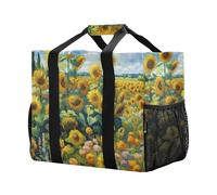 xigua Reusable Grocery Bags Foldable Sunflower Garden Shopping Bags, Heavy Duty Grocery Bags with Reinforced Bottom & Handles