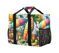 xigua Reusable Grocery Bags Foldable Tropical Exotic Fruits Cocktail Shopping Bags, Heavy Duty Grocery Bags with Reinforced Bottom & Handles