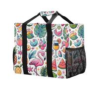 xigua Reusable Grocery Bags Foldable Tropical Leaves Fruits Flamingo Shopping Bags, Heavy Duty Grocery Bags with Reinforced Bottom & Handles
