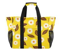 xigua Reusable Grocery Bags Foldable White Daisies Shopping Bags, Heavy Duty Grocery Bags with Reinforced Bottom & Handles