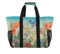 xigua Reusable Grocery Bags Foldable Wildflowers Shopping Bags, Heavy Duty Grocery Bags with Reinforced Bottom & Handles