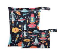 xigua Rockets and Spacecraft Wet Bag Nappy Bag,2 PCS Wet Dry Bag, Reusable Produce Bags,Waterproof Washable Hanging Large Two Zippered Pockets for Baby Diaper Travel Beach Pool Daycare Gym Bag67