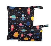 xigua Rockets and Spacecraft Wet Bag Nappy Bag,2 PCS Wet Dry Bag, Reusable Produce Bags,Waterproof Washable Hanging Large Two Zippered Pockets for Baby Diaper Travel Beach Pool Daycare Gym Bag65