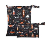 xigua Rockets and Spacecraft Wet Bag Nappy Bag,2 PCS Wet Dry Bag, Reusable Produce Bags,Waterproof Washable Hanging Large Two Zippered Pockets for Baby Diaper Travel Beach Pool Daycare Gym Bag62
