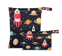 xigua Rockets and Spacecraft Wet Bag Nappy Bag,2 PCS Wet Dry Bag, Reusable Produce Bags,Waterproof Washable Hanging Large Two Zippered Pockets for Baby Diaper Travel Beach Pool Daycare Gym Bag56