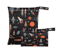 xigua Rockets and Spacecraft Wet Bag Nappy Bag,2 PCS Wet Dry Bag, Reusable Produce Bags,Waterproof Washable Hanging Large Two Zippered Pockets for Baby Diaper Travel Beach Pool Daycare Gym Bag54