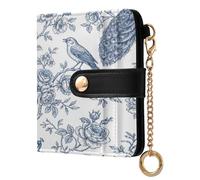 xigua Romantic Birds Floral Wallet for Women, Small Slim PU Leather Credit Card Wallets RFID Blocking Bifold, Zipper Coin Pocket Purse