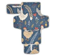 xigua Roosters Dark Blue Portable Diaper Changing Pad, Waterproof Baby Changing Mat with Storage Pocket & Built-in Pillow, Foldable Travel Pad, Newborn Gift Set for Boy Girl