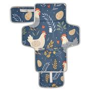 xigua Roosters Dark Blue Portable Diaper Changing Pad, Waterproof Baby Changing Mat with Storage Pocket & Built-in Pillow, Foldable Travel Pad, Newborn Gift Set for Boy Girl