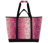 xigua Rose Gold Leopard Pattern Insulated Reusable Grocery Bags, Large Heavy Duty Shopping Tote, Foldable Cooler Bag with Handles for Fruit Vegetable Clothes Toys and Picnic630