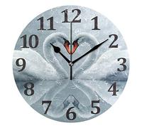 xigua Round Wall Clock 25cm,White Swan Couple Silent Non Ticking Battery Operated Accurate Elegant Decorative Wall Clock for Kitchen Living Room Bedroom Office School 10Inch