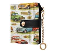 xigua Rustic Vintage Trucks Wallet for Women, Small Slim PU Leather Credit Card Wallets RFID Blocking Bifold, Zipper Coin Pocket Purse