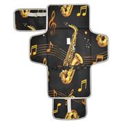 xigua Saxophones Jazz Music Portable Diaper Changing Pad, Waterproof Baby Changing Mat with Storage Pocket & Built-in Pillow, Foldable Travel Pad, Newborn Gift Set for Boy Girl