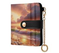 xigua Sea Beach Seashells Wallet for Women, Small Slim PU Leather Credit Card Wallets RFID Blocking Bifold, Zipper Coin Pocket Purse